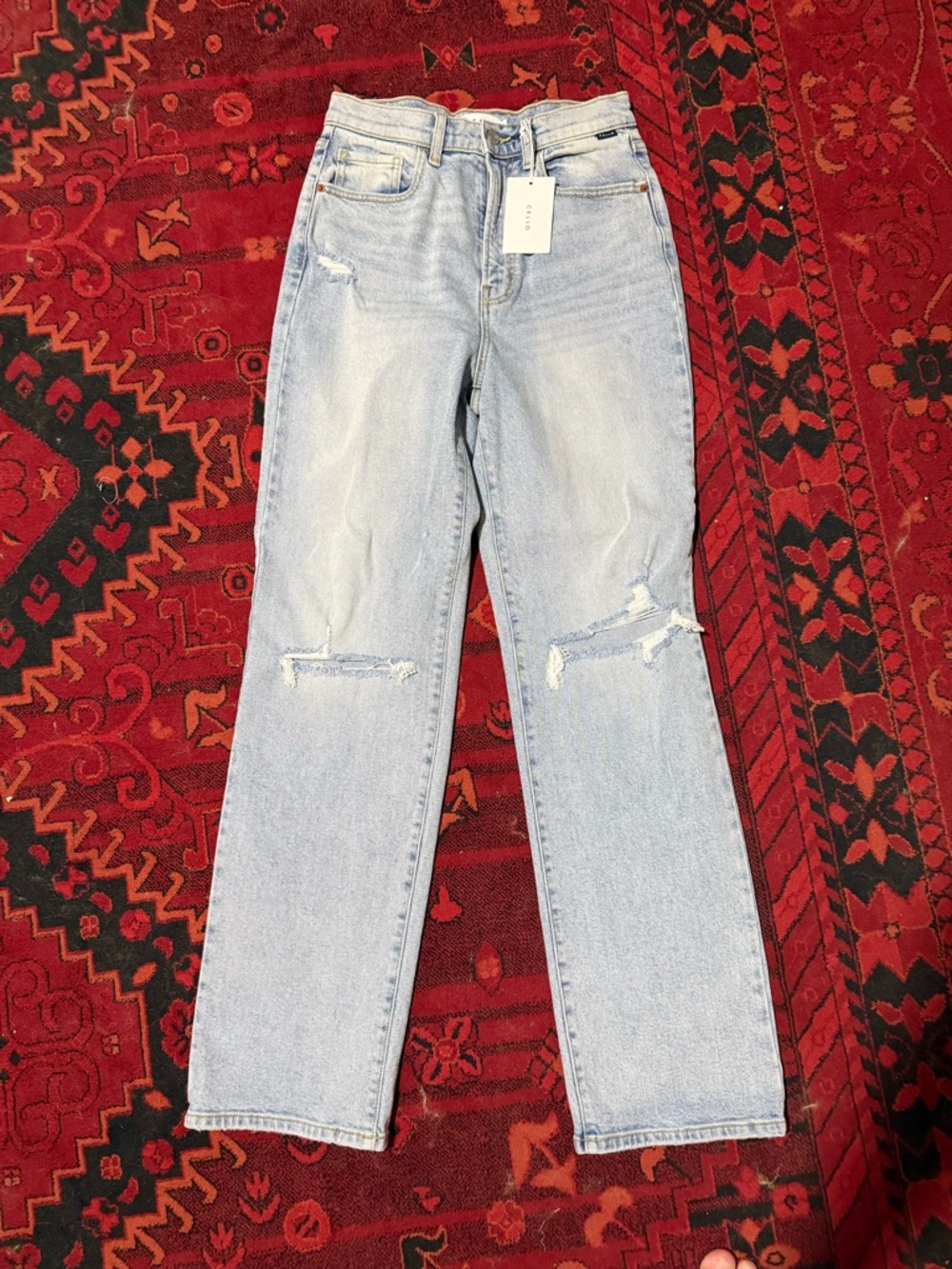 Cello Light Blue Straight Leg Distressed Jeans